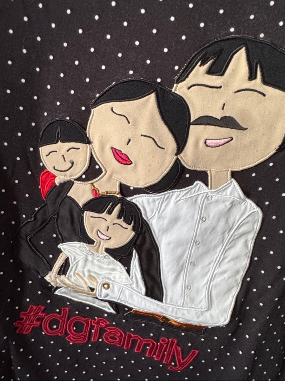 Dolce & Gabbana Black Polka Dot #dgfamily Embroidered Tee - Picture 4 of 6